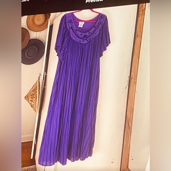 Only Necessities Maxi Vtg cotton blend dress flutter slvs 2X embroidered ethnic - Picture 7 of 9